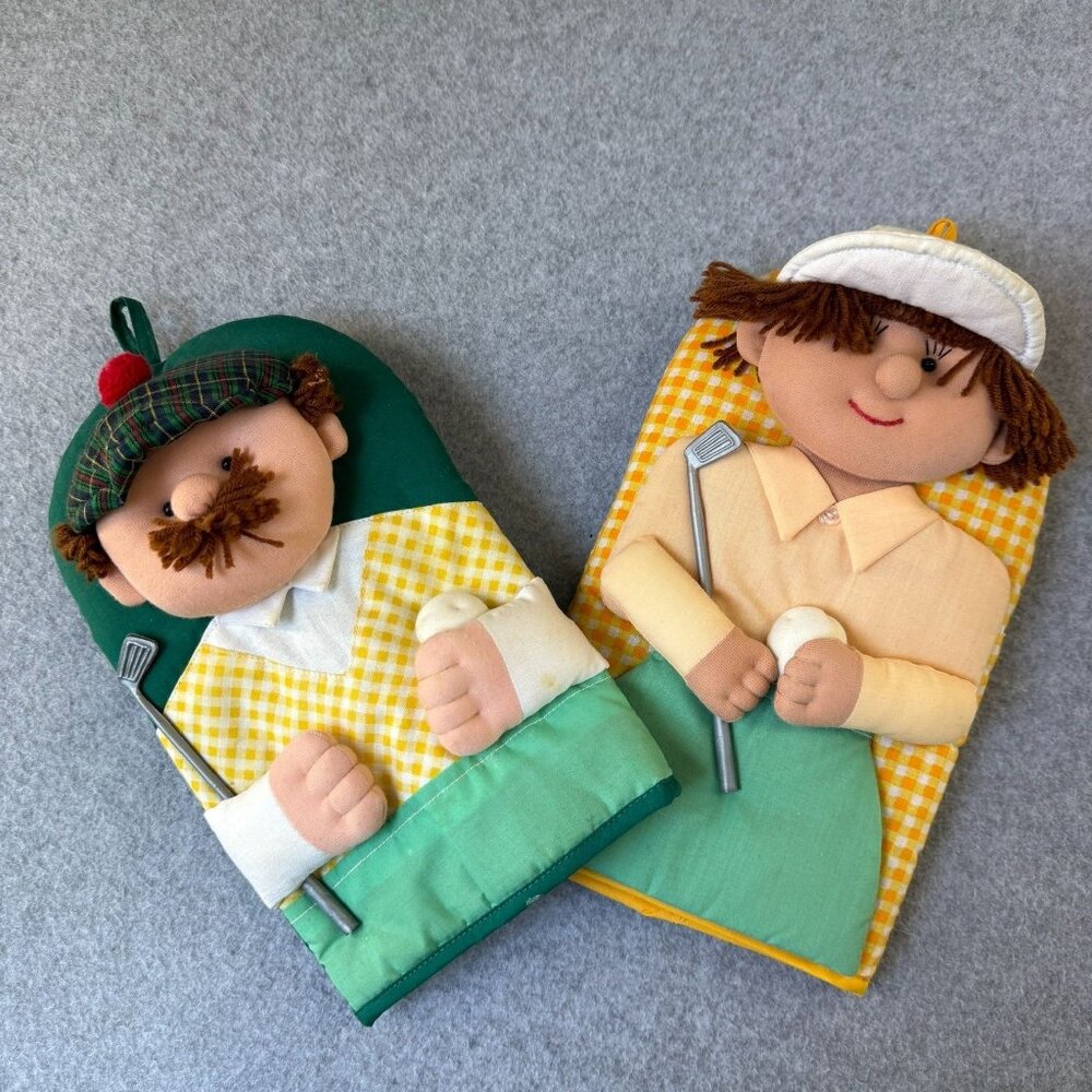 Golfer Golf Oven Mitts Man Woman Retro Decorative Pot Holder Gag‎ Gift Vintage